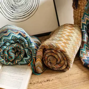 Very Soft Vintage Sofa Knitted Blanket with Tassels