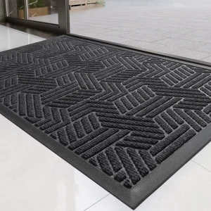 Viair Extra Durable Black Outdoor All Season All Weather Welcome Door Mat Waterproof Front Patio Rug Cushioned Washable Hotels
