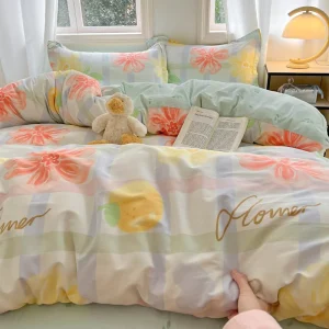 Vibrant Floral 100% Cotton 4 Piece Bedding Set Breathable Duvet Cover with Flat or Fitted Sheet Option