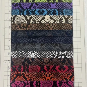 Vibrant Snake Print Eco Friendly Artificial Leather Fabric Strips in Multiple Colors Meeting Export Standards