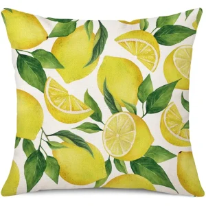 Vibrant Yellow Lemon Throw Pillow Cover Soft Polyester Cushion Case Farmhouse Decorative Accent Pillowcase 18×18