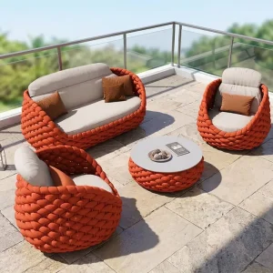 Villa Outdoor Furniture Conversation Lounge Sofa Set Rope Weaving Waterproof Weather Patio Garden Sofa