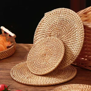 Vine Woven Insulation Heat Resistant Home Place Mats Solid Dining Table Plate Cup Mat Teapot Holder for Sand Pot Bowl Pots Bowls