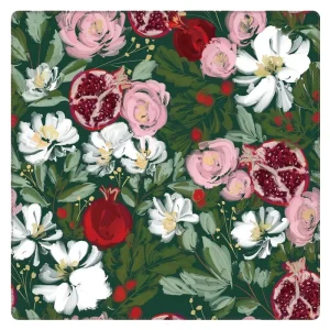 Vintage Brushstroke Floral Mahjong Table Pad Soft Noise Reduction Pink Rose White Flower Pomegranate Print Leisure Mat