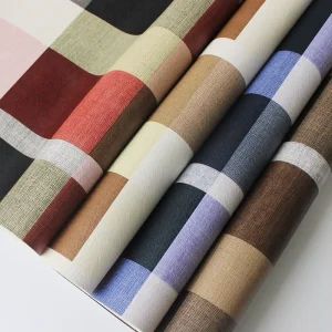 Vintage Checkered Texture Fabric PVC Digital Printed Plaid Synthetic Leather Fabric