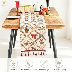 Vintage Christmas Table Runners with Tassel Jacquard Geometric Tablecloth Custom Table Runner Dining Table Decorations