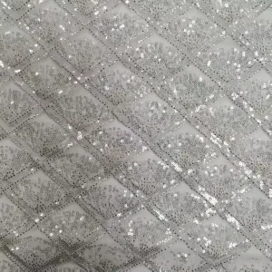 Vintage Diamond Fan Sequin Lace Fabric Art Deco Style Embroidery Mesh Tulle for Gatsby Party Dresses Bridal Accessories