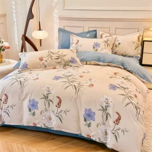 Vintage Floral Bedding Set Soft Cotton Printed Duvet Cover Set Elegant Flower Bed Linen for Home & Hotel