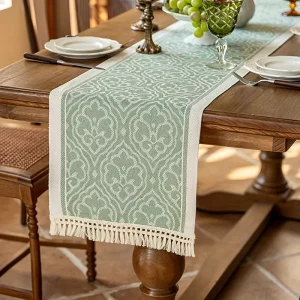 Vintage Floral Jacquard Tassel Table Runner Rectangle Poly Blend for Christmas Holiday Party Dining TV Stand Decor