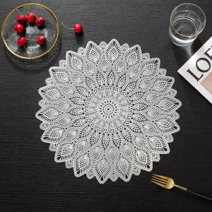 Vintage Floral Lace Round PVC Placemat Non Slip Heatproof Table Mat for Thanksgiving Christmas Family Dinner Apartment Decor