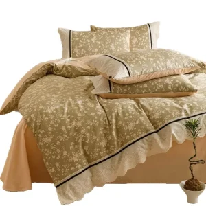 Vintage Floral Lace Trim Cotton Bedding Set Soft Breathable All Cotton Bed Sheet Set for Spring Summer Autumn Winter
