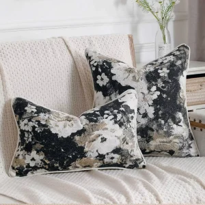 Vintage Floral Throw Pillow Covers Neutral Boho Farmhouse Rustic Soft Chenille Jacquard Polyester Covers