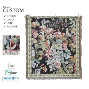 Vintage Floral Woven Tapestry Blanket OEM&ODM Factory Custom Jacquard Throw Blanket Use for Sofa Bed Outdoor Camping