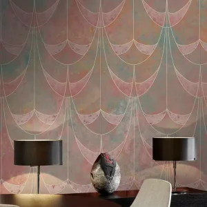 Vintage Geometric Wall Mural Red Orange and Gold Art Decor Wall Art for Lounge and Bar Scratch Resistant Fade Resistant