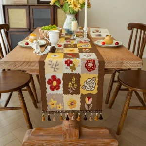 Vintage Jacquard Floral Table Runner Nordic Style for Dining Table
