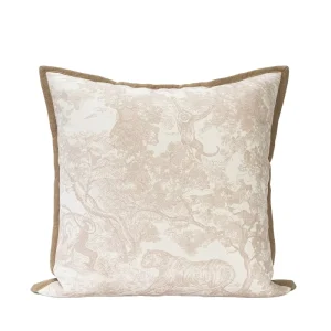 Vintage Jungle Scene Throw Pillow Case Beige Grey Tiger Lion Pattern Decorative Cushion Cover with Piped Edge for Couch Bed