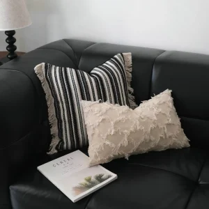 Vintage Living Room Decorative Throw Pillow Template Pillow Cover Set Striped Knitted Fringed Minimalist Style Accent Pillow