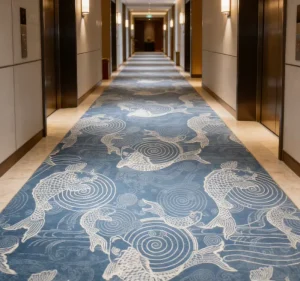 Vintage Oriental Pattern Printed Polyester Wall to Wall Carpet Washable Broadloom Carpet for Hotel Lobby Lounge and Club