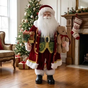 Vintage Red Velvet Christmas Santa Claus Doll Figurine for Adornos De Navidad Display