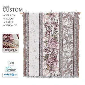 Vintage Rose Pattern Patchwork Tapestry Blanket Custom Jacquard Blanket for Living Room Couch Camping Picnic Portable OEM ODM