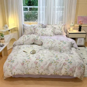 Vintage Style Modern Floral Printed 100% Cotton Duvet Cover Set 600s Thread Count Eco Friendly 4 Piece Zipper Closure Fall Linna