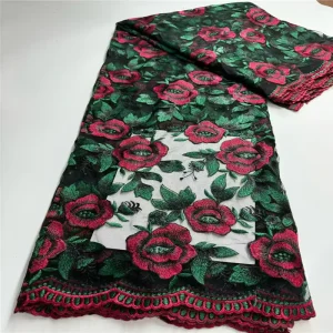 Vintage Three-dimensional Rose Embroidery Lace Mesh Fabric Eco-Friendly Breathable Lightweight 100% Polyester Spring Fabric