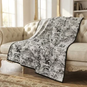 Vintage Toile De Jouy Jungle Throw Blanket Classic French Country Style Jacquard Blanket for Sofa Living Room & Bedroom