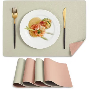 Vinyl Placemats Heat Resistant Place Mats Washable & Wipeable Faux Leather Reversible Table Mats Beige Pink