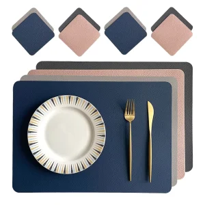 Vinyl Placemats Leather Waterproof Oil Proof PU Place Mats Heat Resistant Reversible Table Mats for Kitchen Dining Outdoor