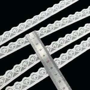 WH 7503 Custom Width White French Lace Elastic Wavy Scalloped Trim for Bralette & Panties Sewing