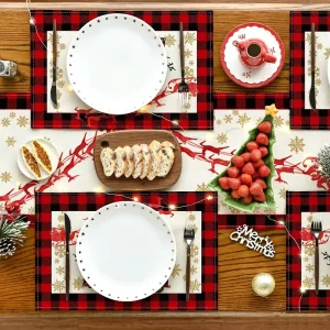WML068 Heavyweight 100% Cotton Place Mats All Over Full Color Print Heat Resistant Table Mats Cotton Tea Towels for holiday