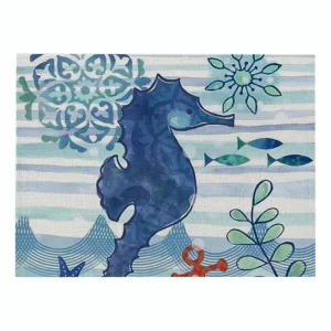 WML087 Ocean Creature Printed Place Mats Table Mats Nordic Polyester Linen Kitchen Towels for Western Restaurants
