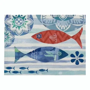 WML087 Ocean Creature Printed Place Mats Table Mats Nordic Polyester Linen Kitchen Towels for Western Restaurants