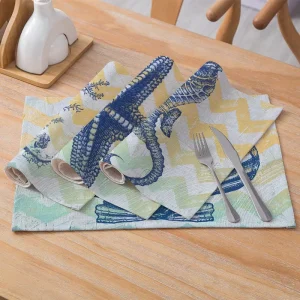 WML087 Ocean Creature Printed Place Mats Table Mats Nordic Polyester Linen Kitchen Towels for Western Restaurants