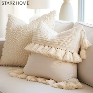 Wabi Sabi Style Cream Color Tassel Decorative Throw Pillowcase Cover Seat Cushions Pillow