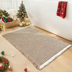 Waffle Bath Mat Boho Bathroom Rugs Non Slip Washable Super Absorbent & Quick Dry Small Bath Mats Decor 18” X 30”