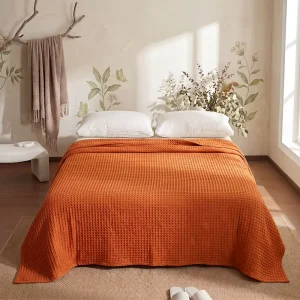 Waffle Bed Blanket Queen Size White Luxury 100% Organic Cotton Soft Lightweight Breathable Textured Waffle Weave Design