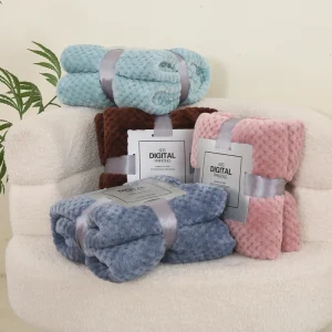 Waffle Bubble Flannel Throw Blanket Solid Color Cloud Soft Fleece Nap Blanket Air Conditioning Blanket With Gift Ribbon Tag