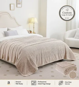 Waffle Knit Fleece Modern Geometric Animal Pattern Bed Blanket King Size Soft Cozy Lightweight Khaki Throw Sofa Couch