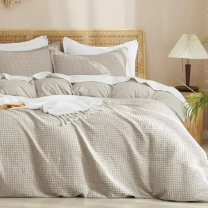 Waffle Solid Color 3Pcs Bedding Set Full Size Skin-friendly Comforter Cover Pillowcases Soft Egyptian Cotton Duvet Cover Set