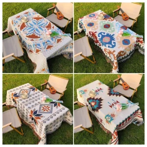 Waffle Textured Nordic Style Tassel Table Runner Premium Quality for Boutique Hotel Decor For Outdoor Picnic Mat
