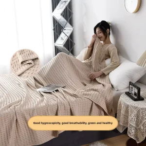 Waffle Weave 100% Cotton Gauze Throw Blanket Breathable Nap Towel Blanket for Sofa & Office Rest