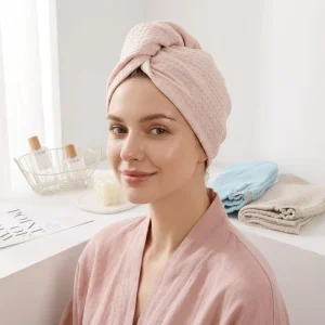 Waffle Weave Extra Large Hair Wrap for Women Wide Tail Quick Dry Hair Turban 1-Piece Absorbent Bath Cap for Adult
