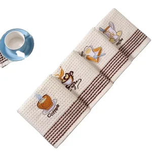 Waffle Weave Kitchen Cloth Dish Towel With Embroidery 100% Cotton Plain Color Honey Comb Style Kitchen Tea Towel