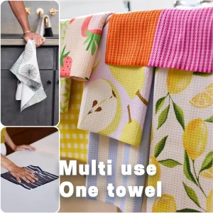 Waffle Weave Microfiber Kitchen Towel Set Antimicrobial Quick Dry Compressed Dish Cloths