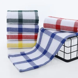 Waffle Weave Poly Cotton Kitchen Towels 55g Absorbent Dish Drying Tea Towel with Embroidery Bulk Eco-Friendly