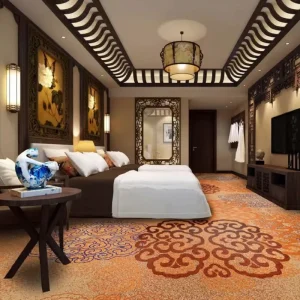 Wall to Wall Hotel Polyester Carpet Fireproof Wear Resistant Free Color Swatch Custom Artwork