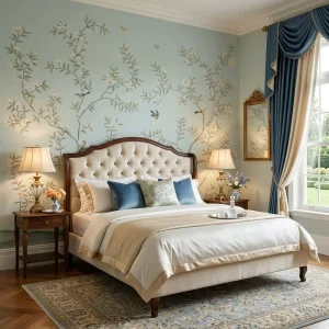 Wallpaper Chinoiserie Eco friendly Non woven Soft Green Pink Blossom Bird Branch Wall Paper for European Hotel Home Decor