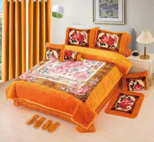 Warm 12pcs Raschel Blanket Set Velvet Blanket and Curtains Set for Winter Printed Super Soft Blanket Set with Curtains
