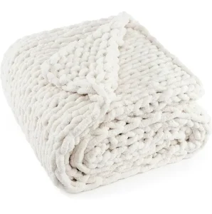 Warm Brushed Chunky Hand Knit Chenille Throws Blankets Thick Comfortable OEKO TEX Certified Anti Pilling Modern Design